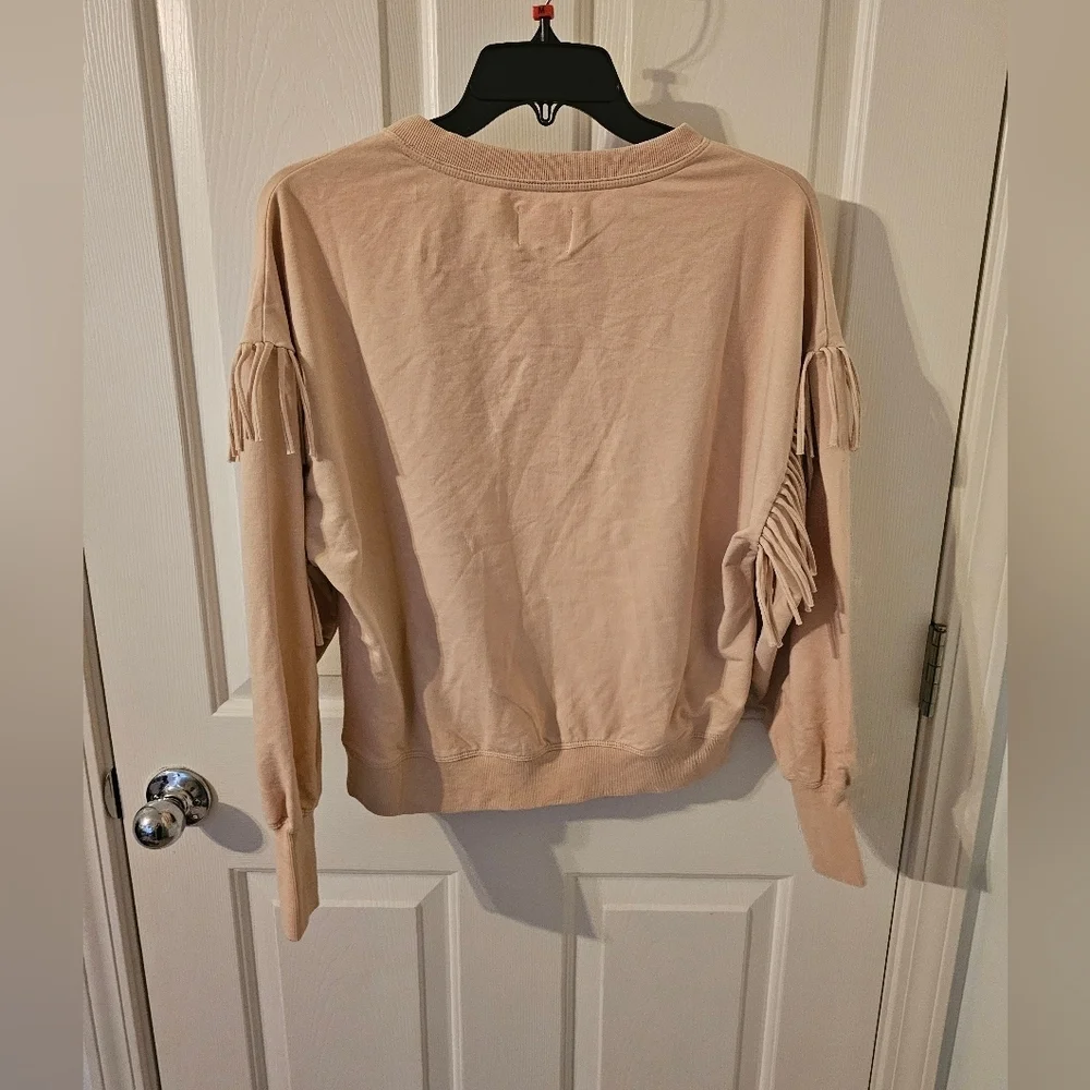 SUNDAYS Women's Jane Fringe Trimmed Sweatshirt Ivory Smoke Sz 1